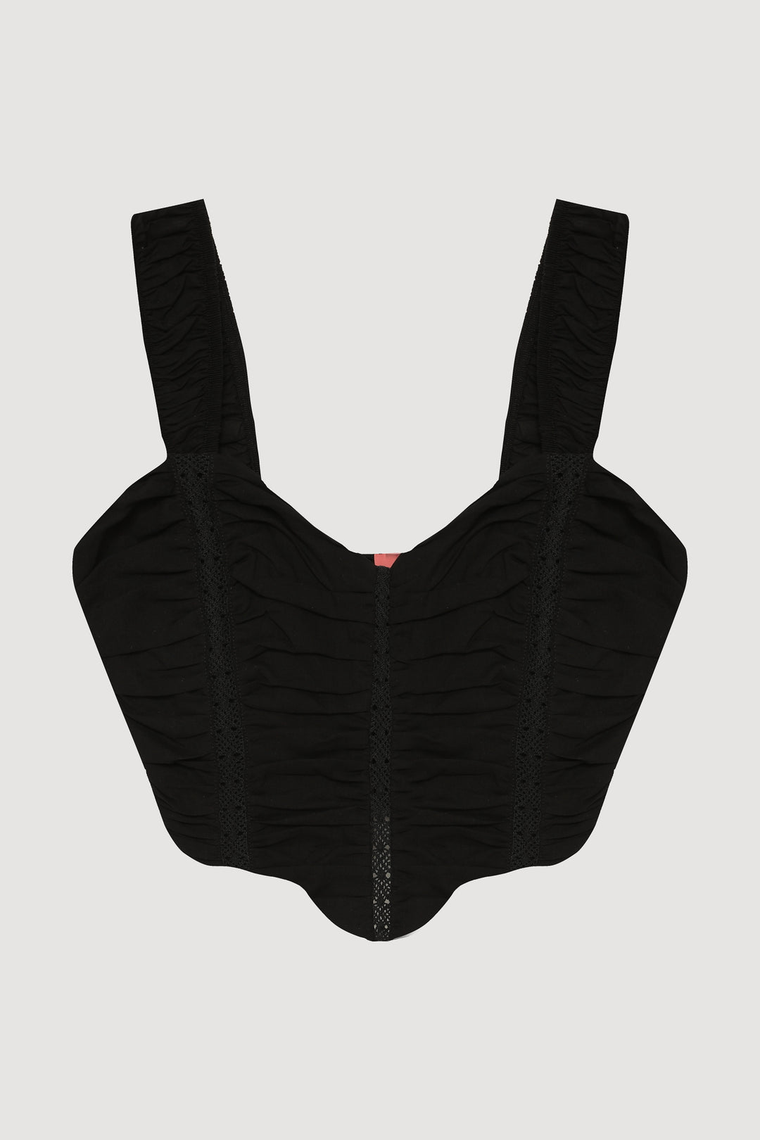 Dantel Detaylı Drapeli Crop Bluz Siyah