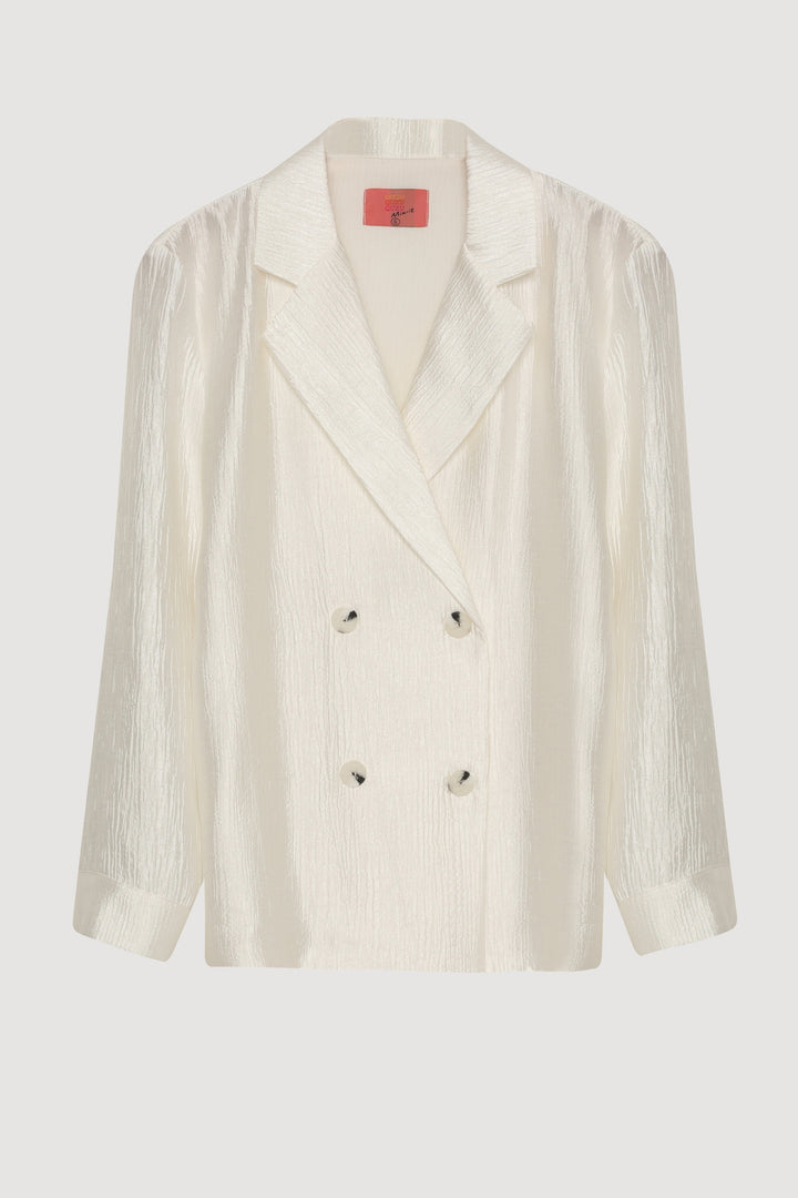 Dokulu Oversize Blazer Ceket Ekru