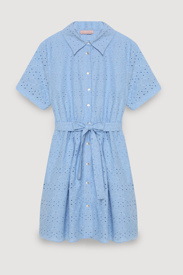 Fisto Detaylı Bağlamalı Mini Elbise Mavi