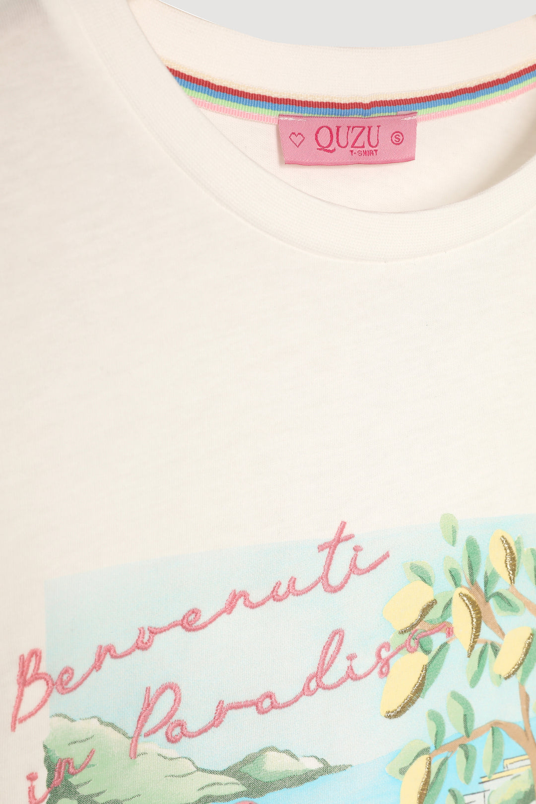 Limon Ağacı Baskılı Amalfi Yazılı Tişört Ekru