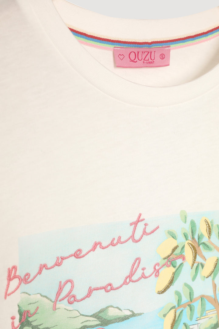 Limon Ağacı Baskılı Amalfi Yazılı Tişört Ekru