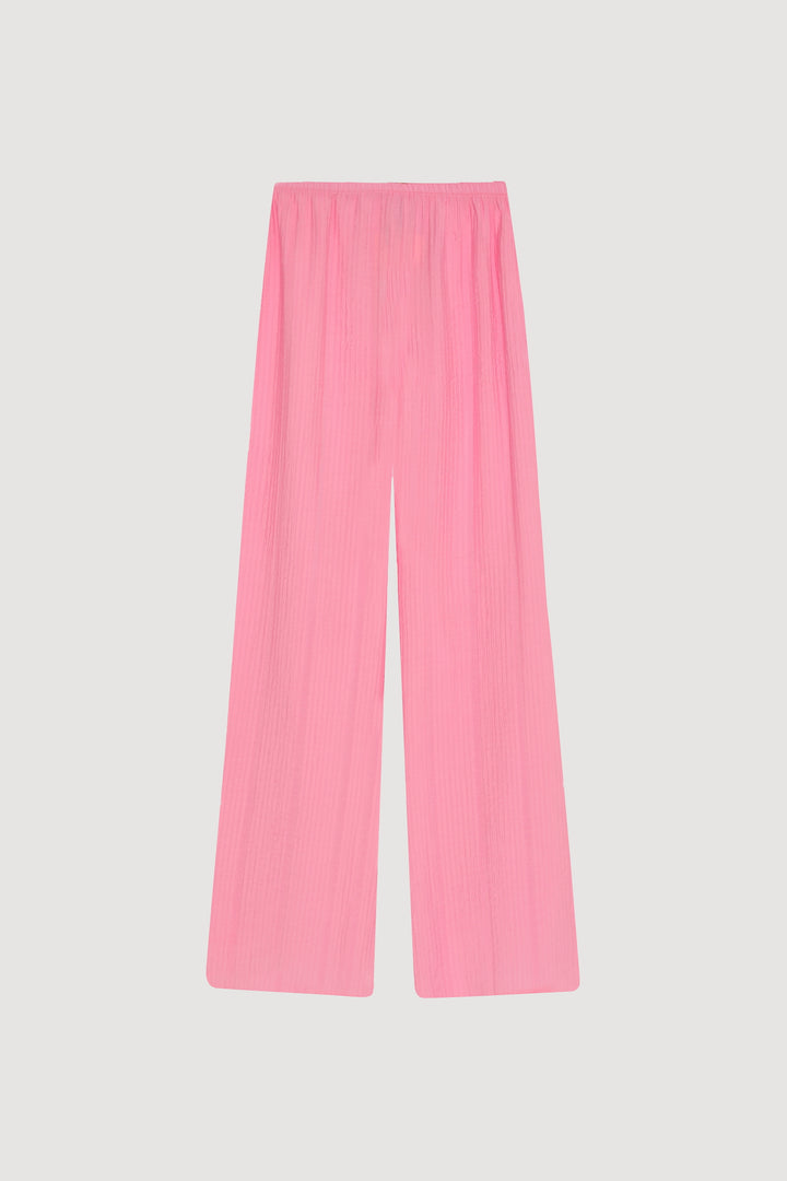 Gofre Kumaş Geniş Paça Pantolon Pembe