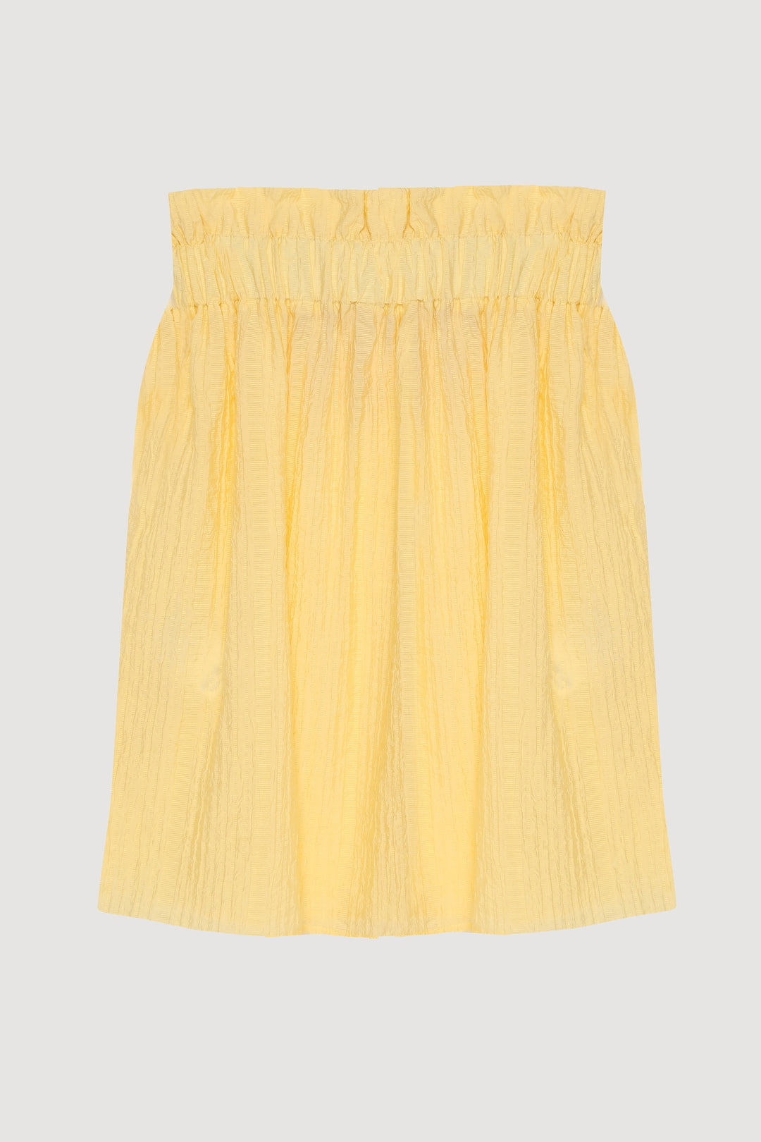 Gofre Kumaş Fırfırlı Straplez Bluz Sarı