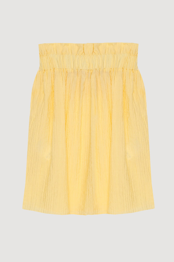 Gofre Kumaş Fırfırlı Straplez Bluz Sarı