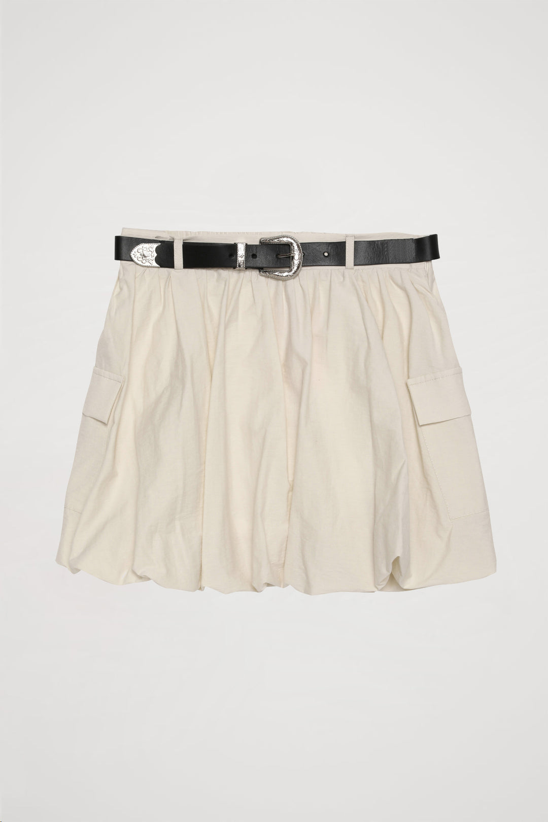 Kemer Aksesuarlı Cepli Mini Balon Etek Taş