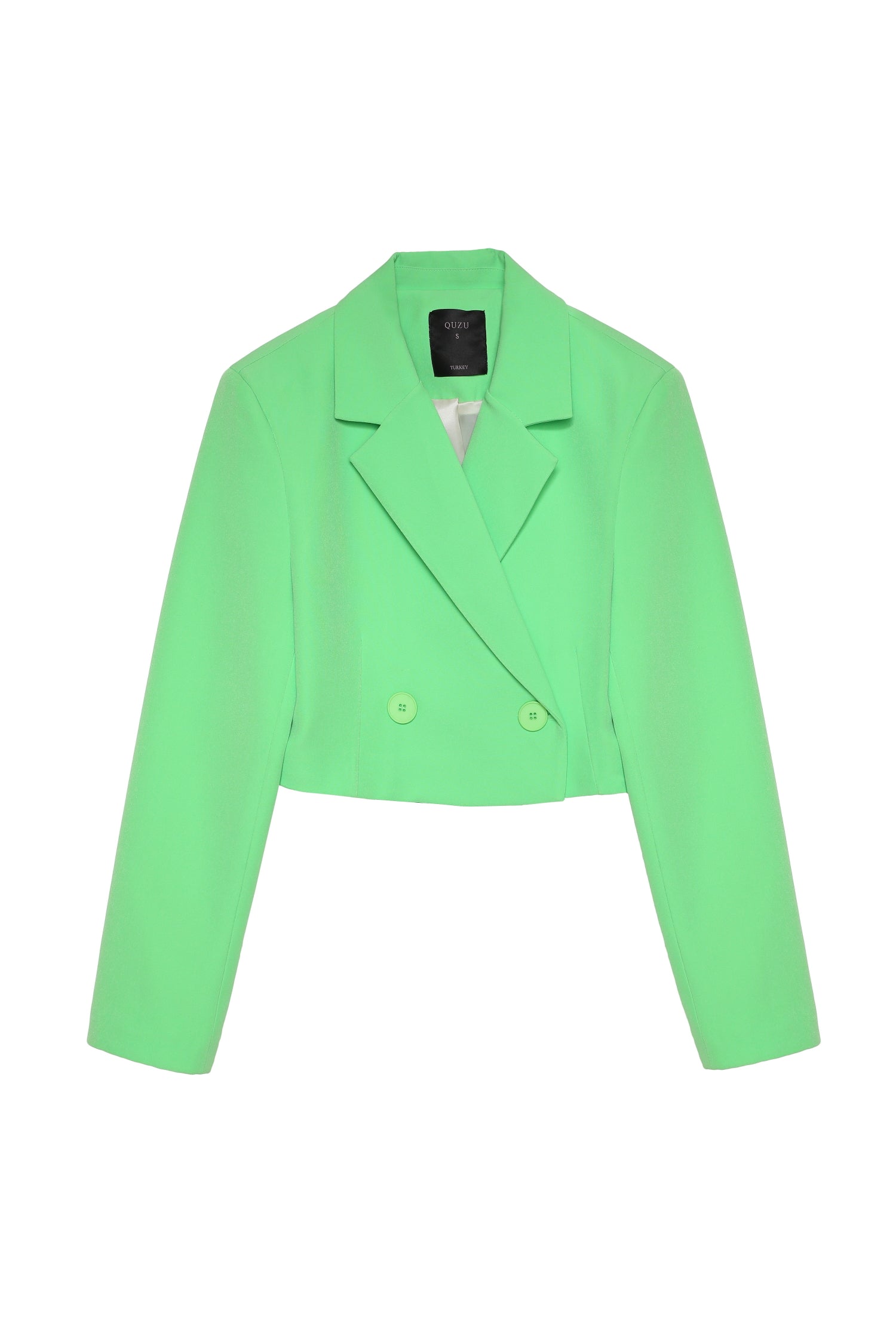Kruvaze Crop Blazer Ceket Yeşil