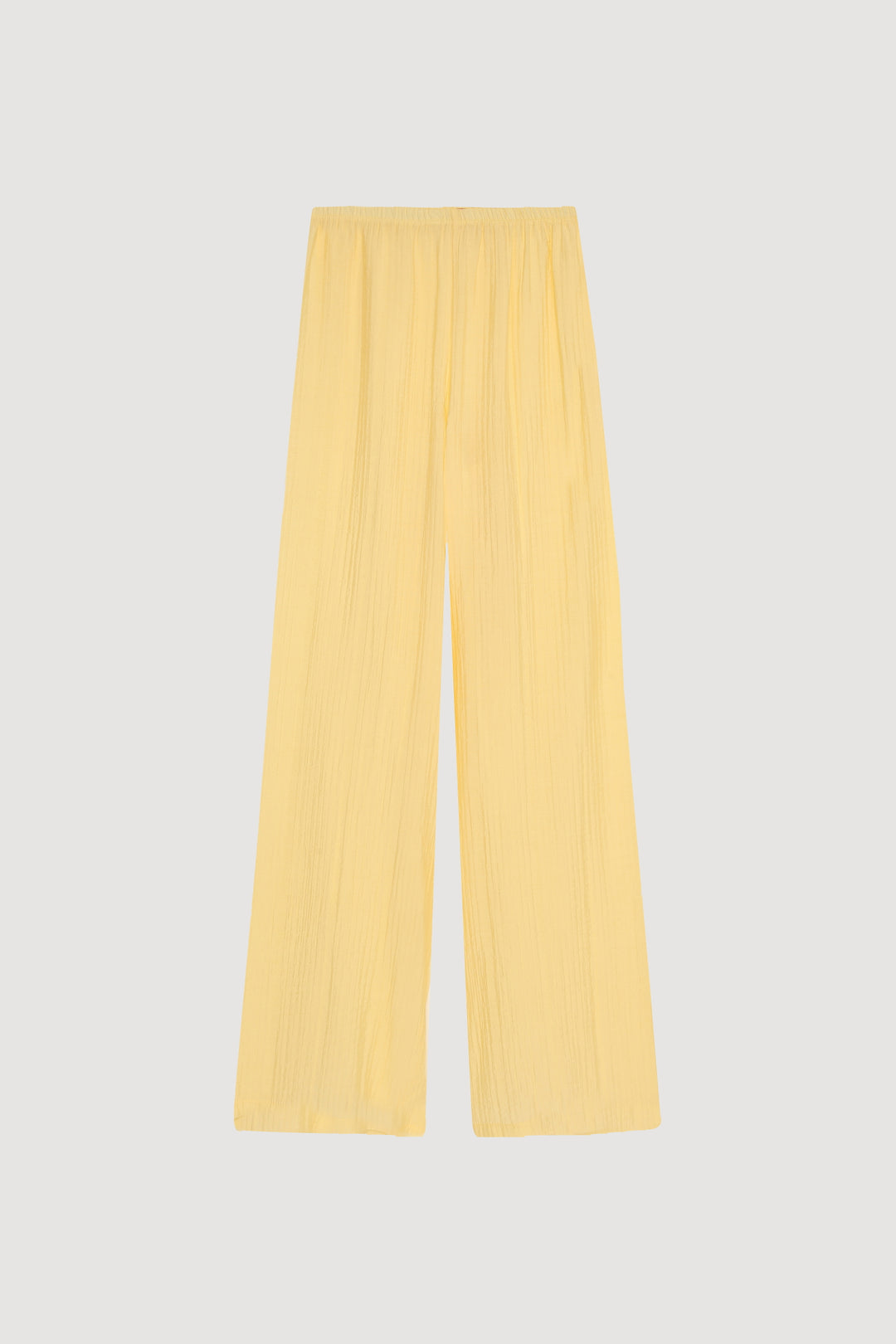 Gofre Kumaş Geniş Paça Pantolon Sarı