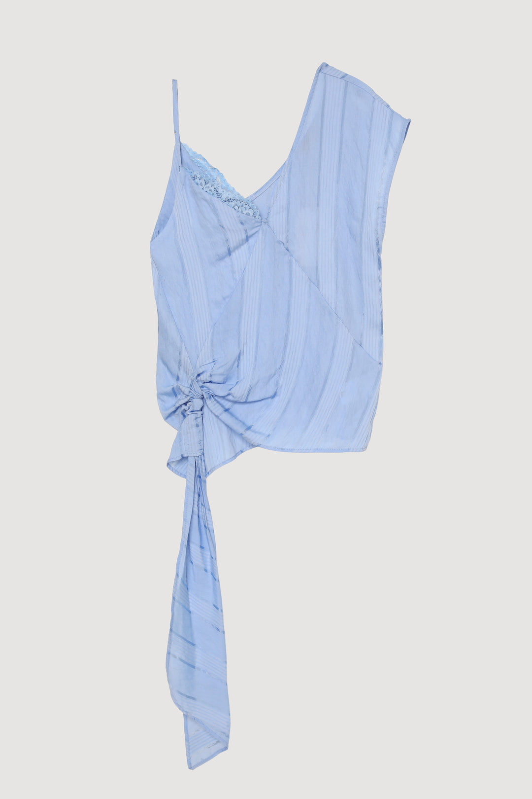 Dantel Detaylı İnce Çizgili Bluz Mavi