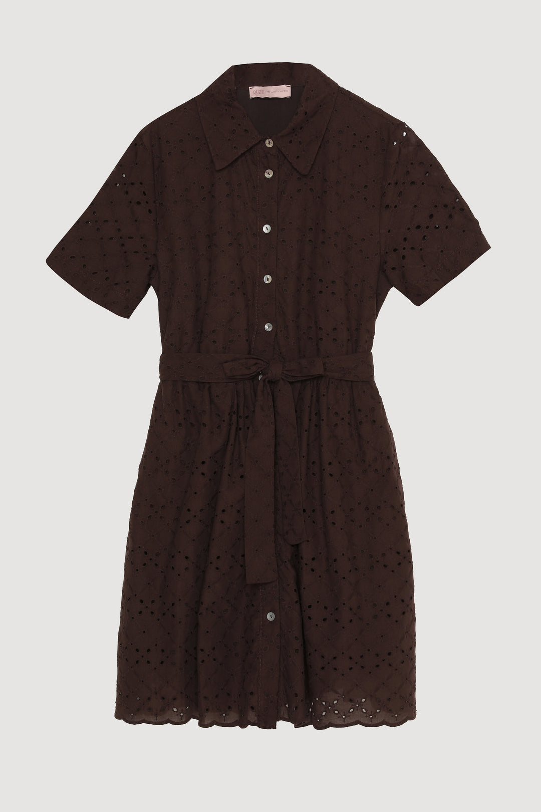 Fisto Detaylı Bağlamalı Mini Elbise Kahverengi