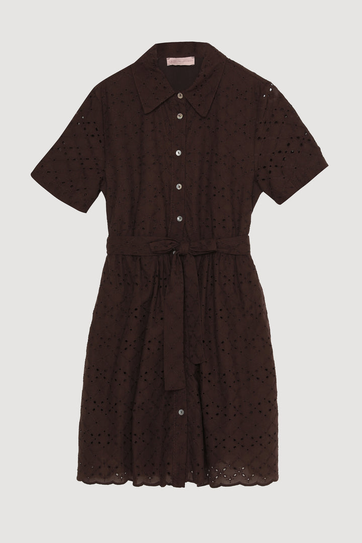 Fisto Detaylı Bağlamalı Mini Elbise Kahverengi