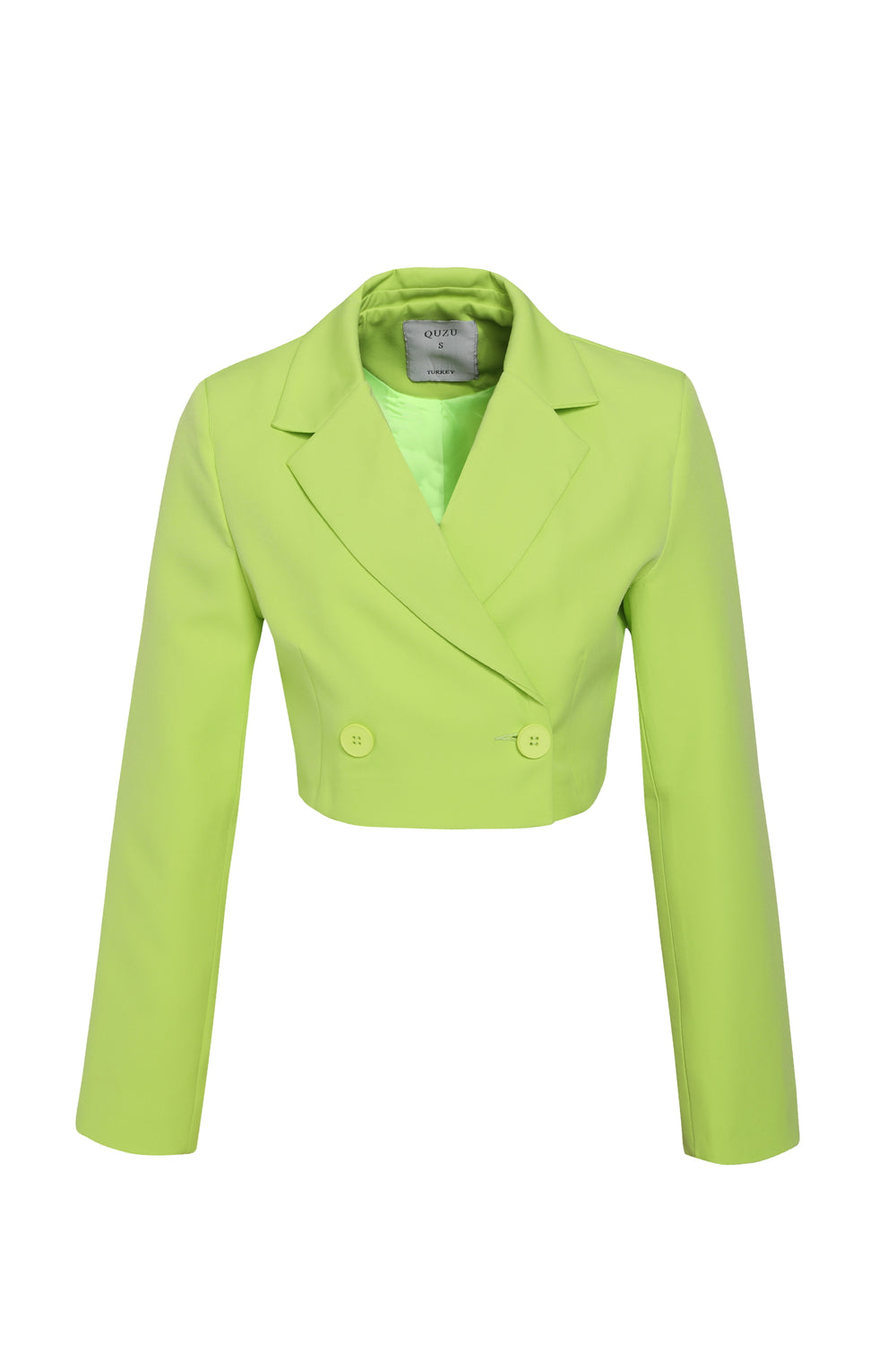 Kruvaze Crop Blazer Ceket Neon Yeşil