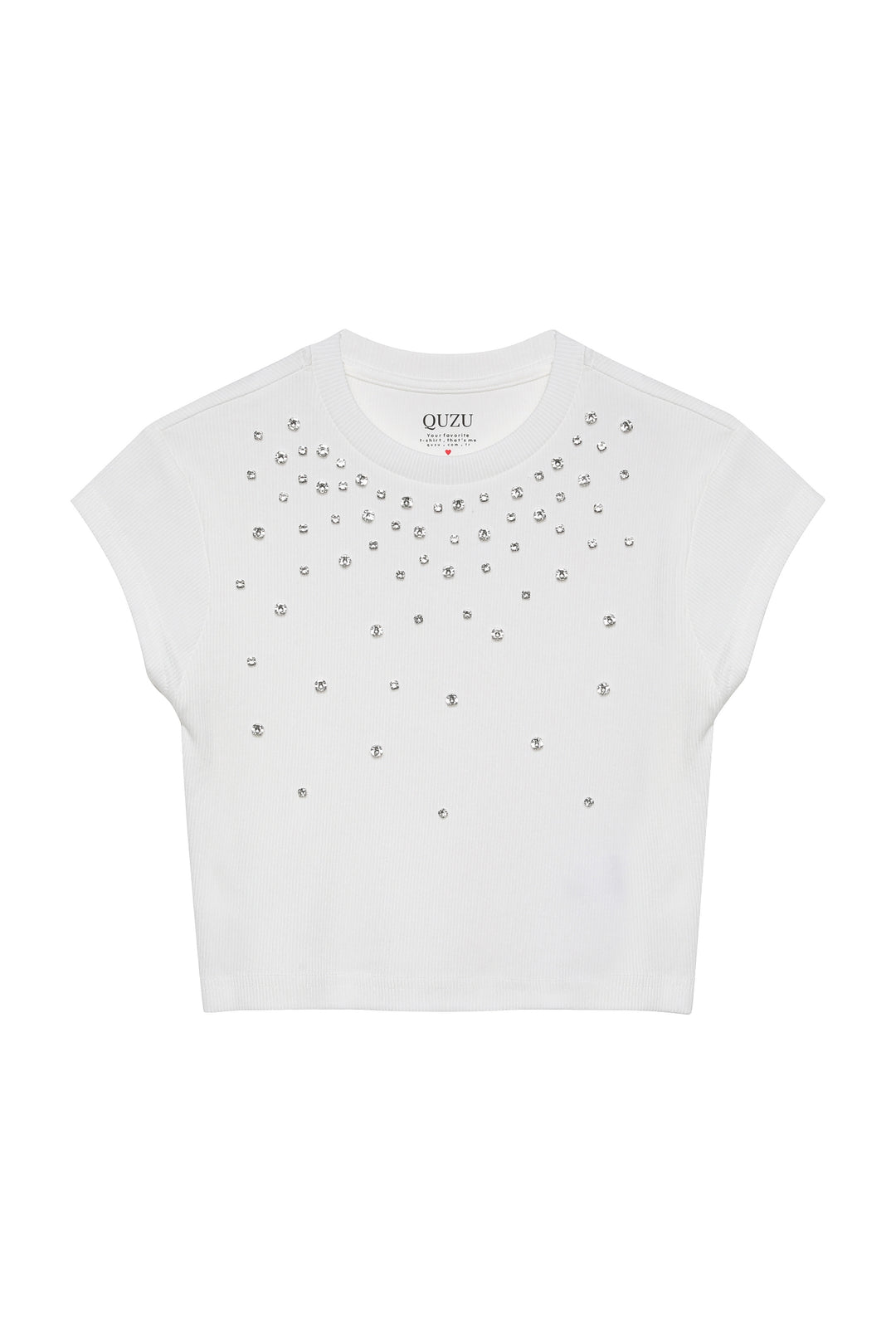 Taş Detaylı Fitilli Crop Bluz Ekru