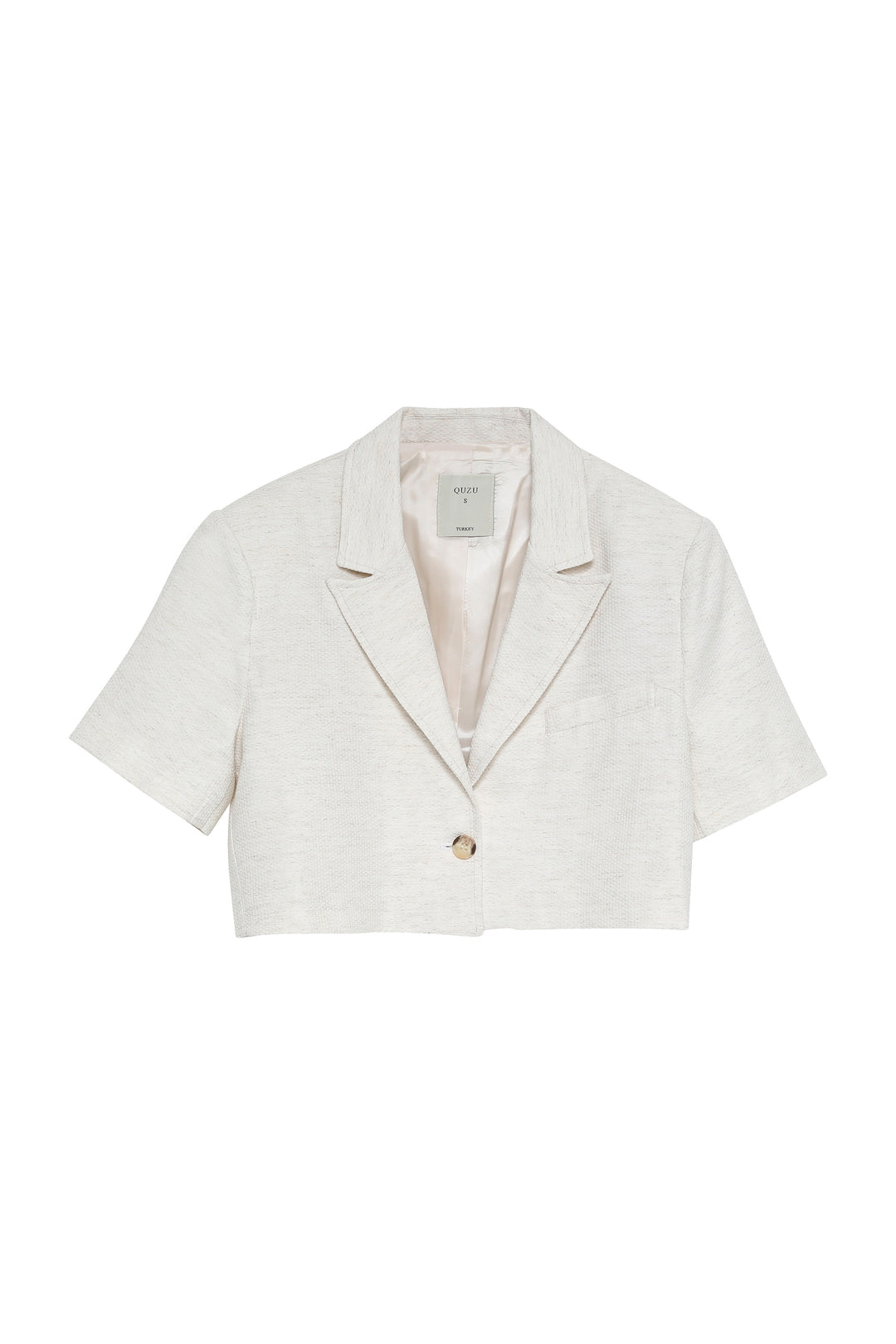 Linen Crop Blazer Jacket Bone