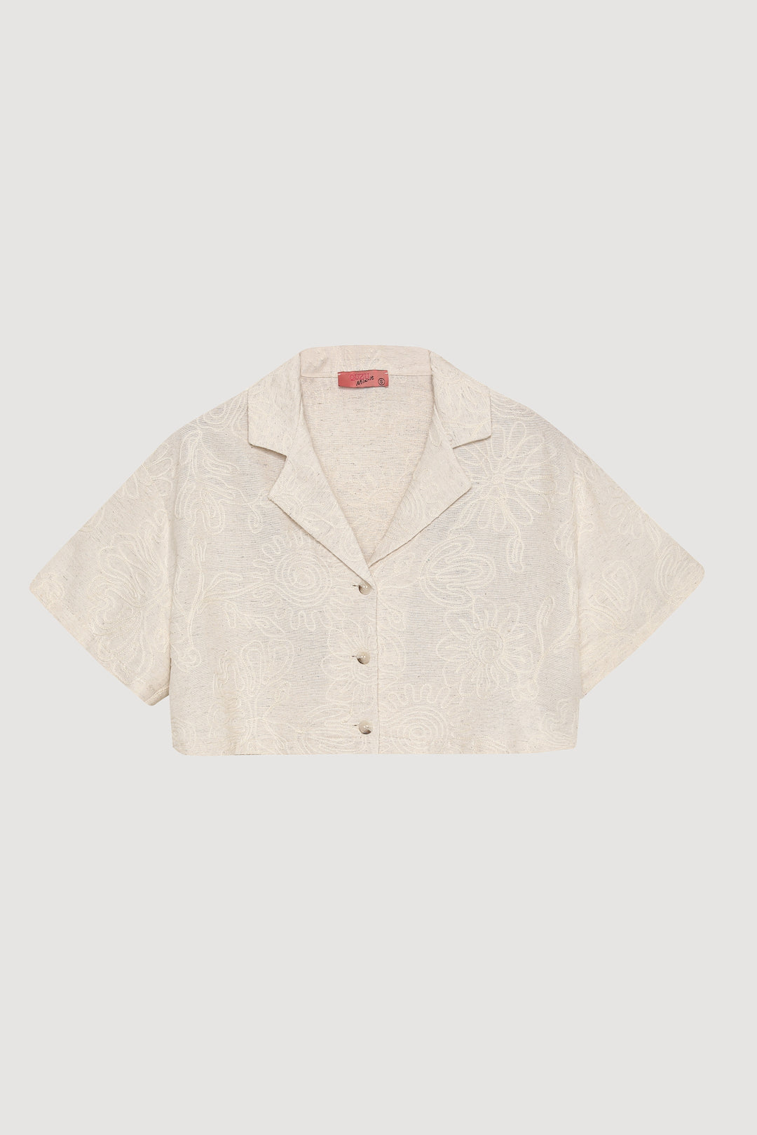 Nakış İşlemeli Keten Crop Gömlek Naturel