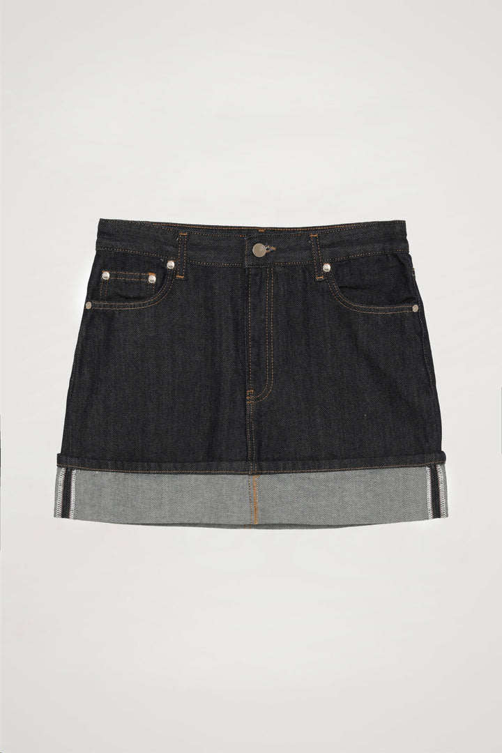 Katlamalı Mini Kot Etek Mavi