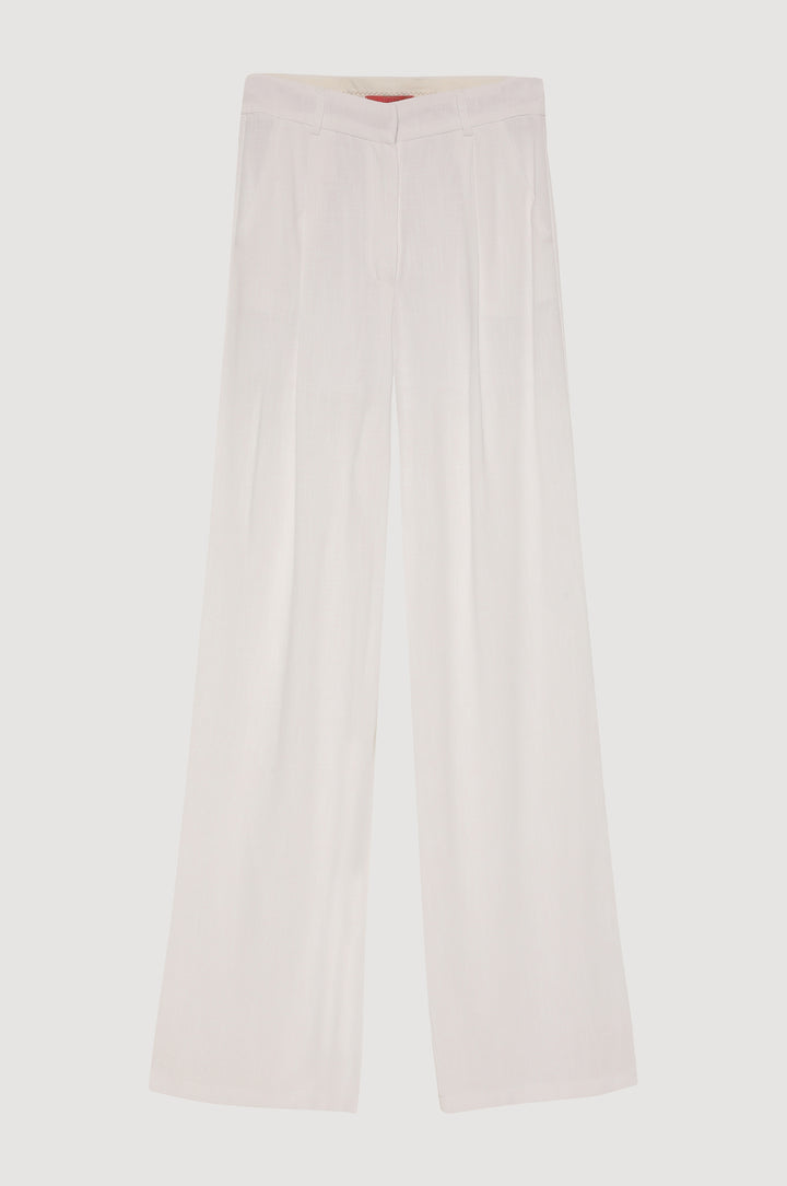 Yüksek Bel Keten Palazzo Pantolon Ekru