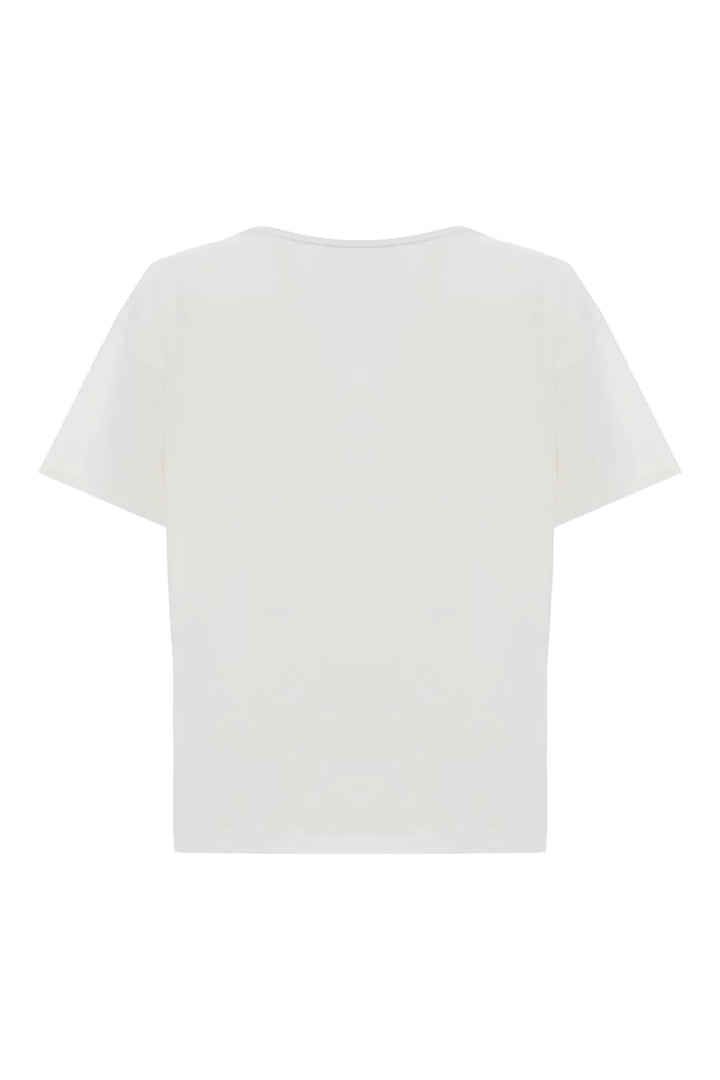 Eskitme Baskılı Tişört Ekru