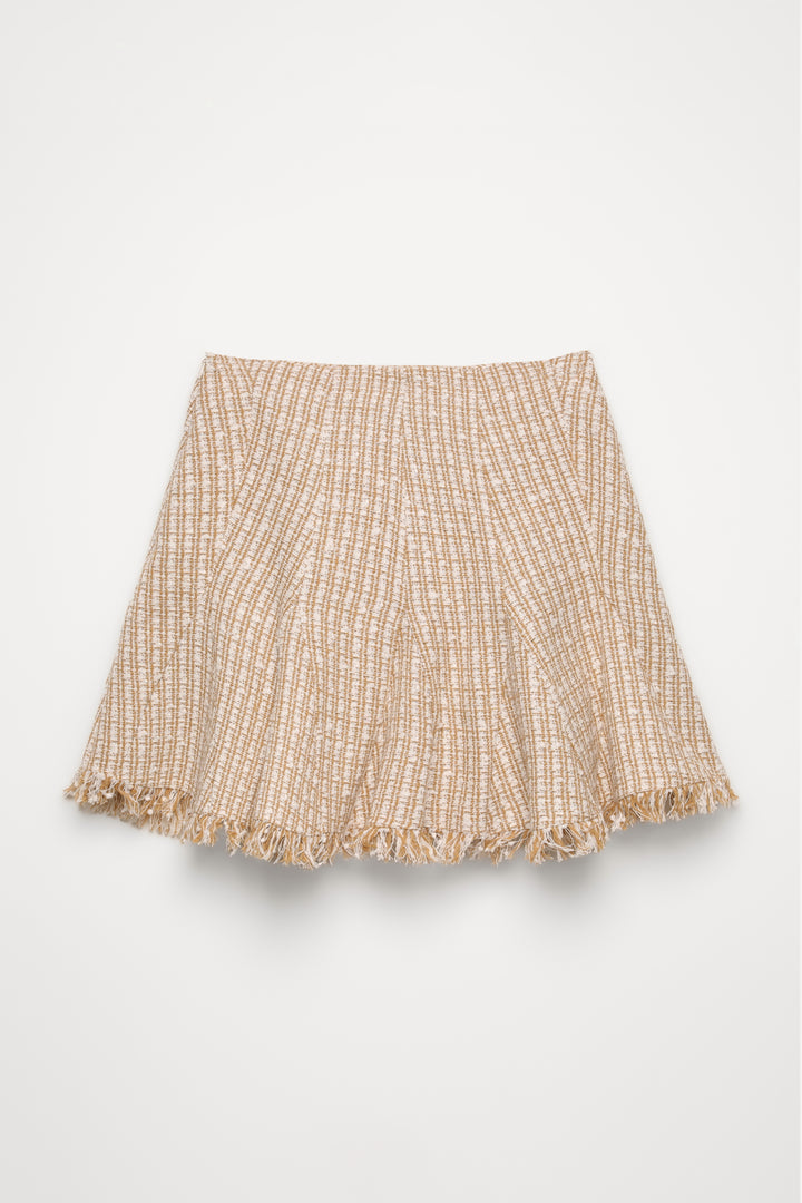 Pile Detaylı Kırçıl Mini Etek Bej