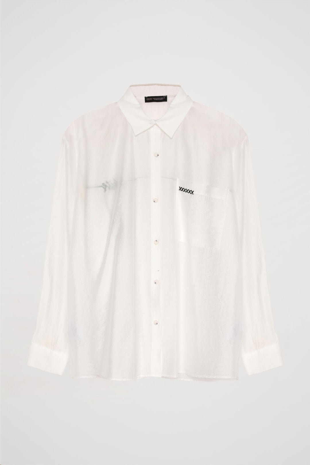 Sırtı Pencere Detaylı Nakışlı Gömlek Ekru