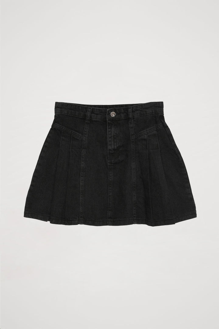 Pile Detaylı Mini Kot Etek Antrasit