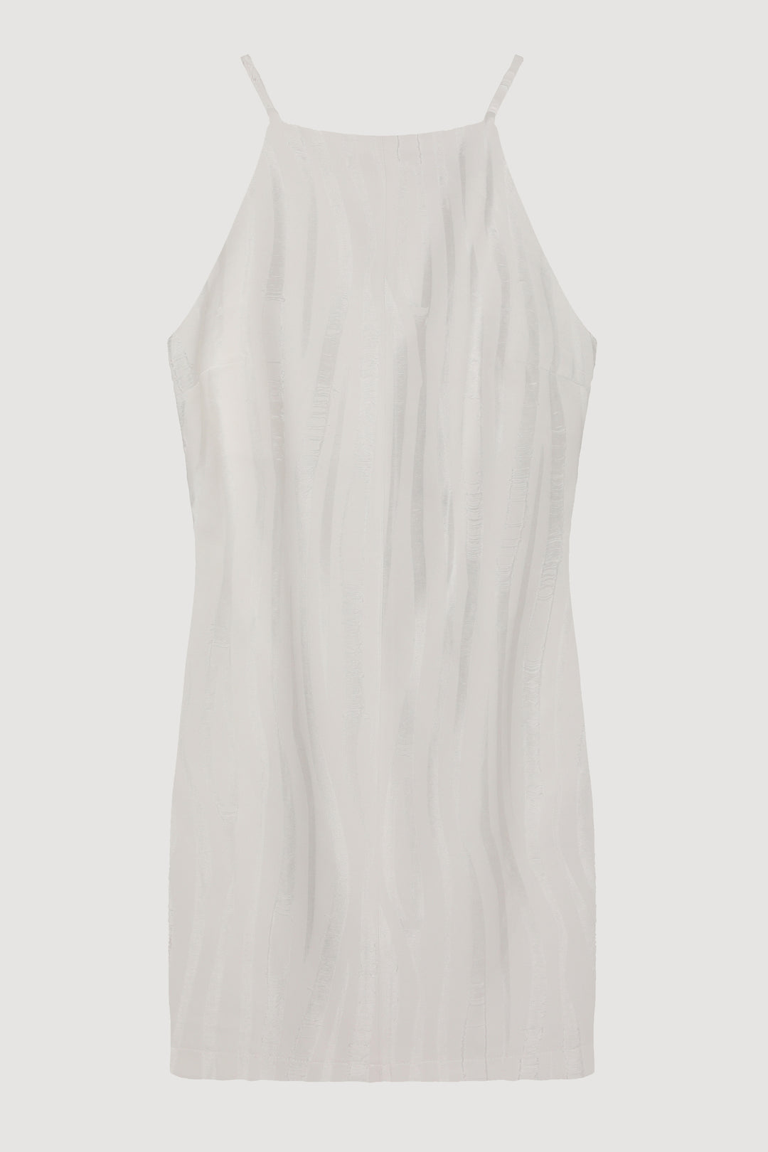 Halter Yaka Dokulu Mini Elbise Ekru