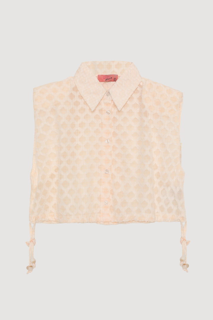 Düğmeli Dokulu Kolsuz Gömlek Ekru