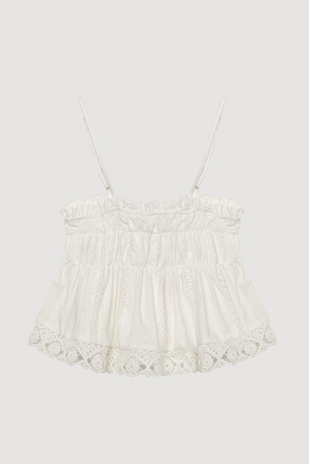 Şerit Dantelli Askılı Volanlı Bluz Ekru