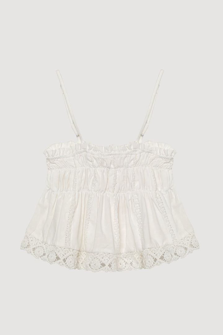 Şerit Dantelli Askılı Volanlı Bluz Ekru