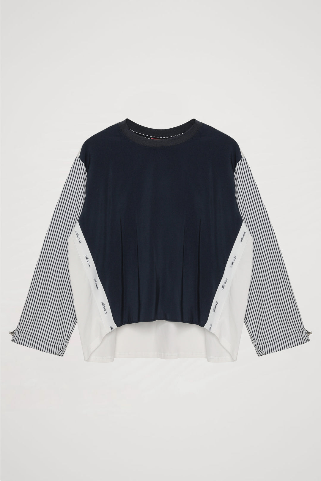 Kolları Çizgili Garnili Sweatshirt Lacivert