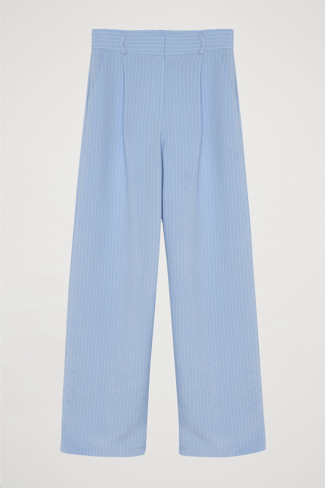 İnce Çizgili Yüksek Bel Pantolon Mavi