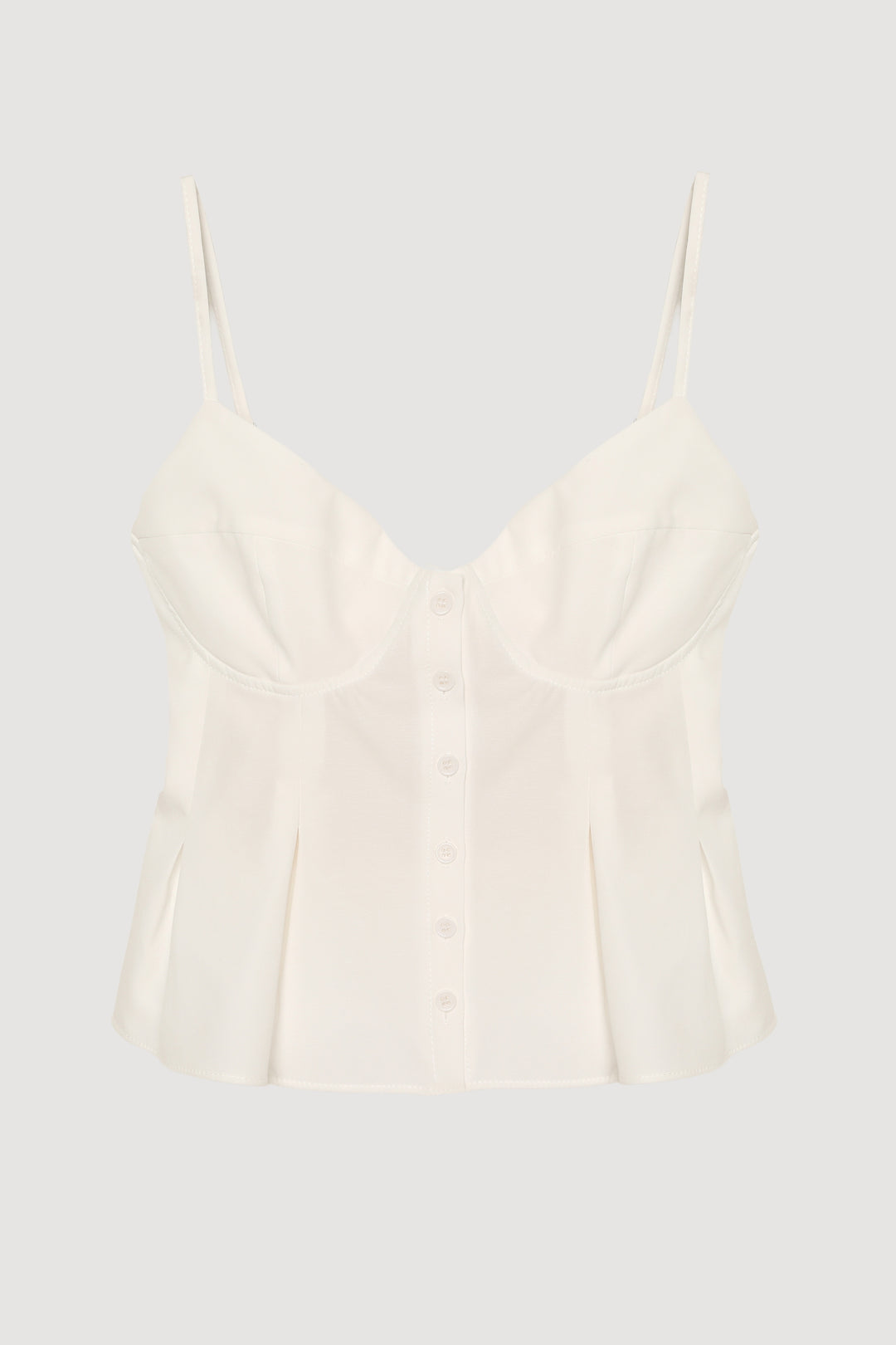 Pile Detaylı Düğmeli İnce Askılı Bluz Ekru