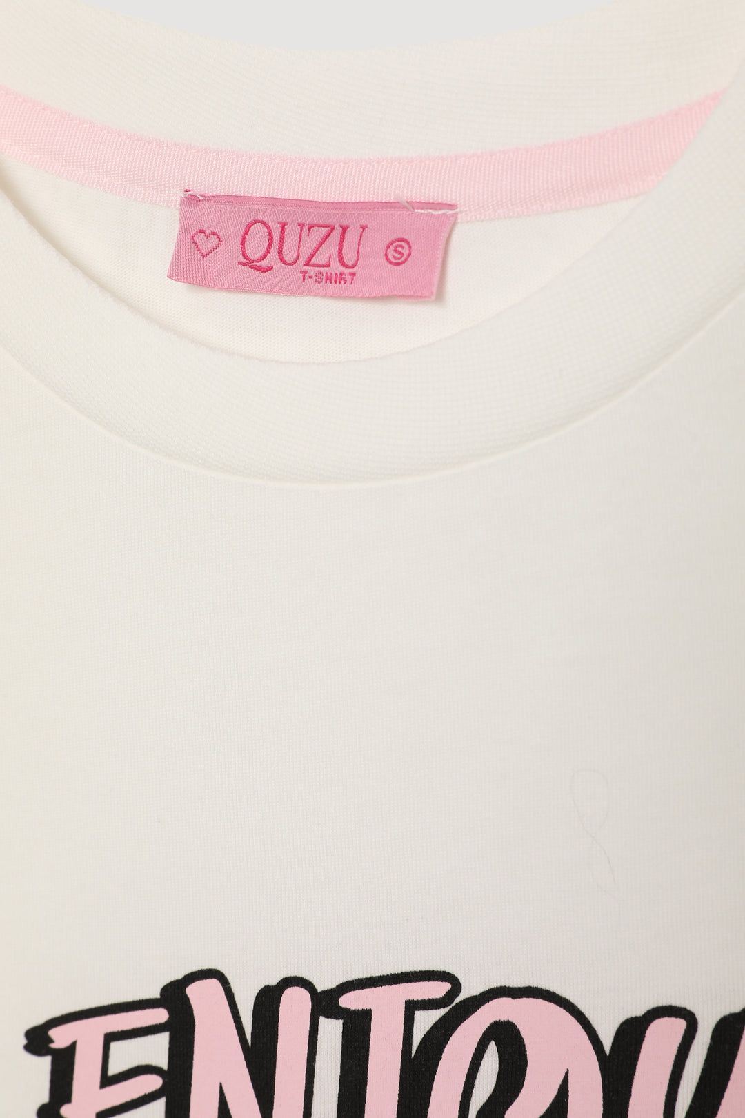 Renkli Kokteyl Baskılı Kısa Kol Tişört Ekru