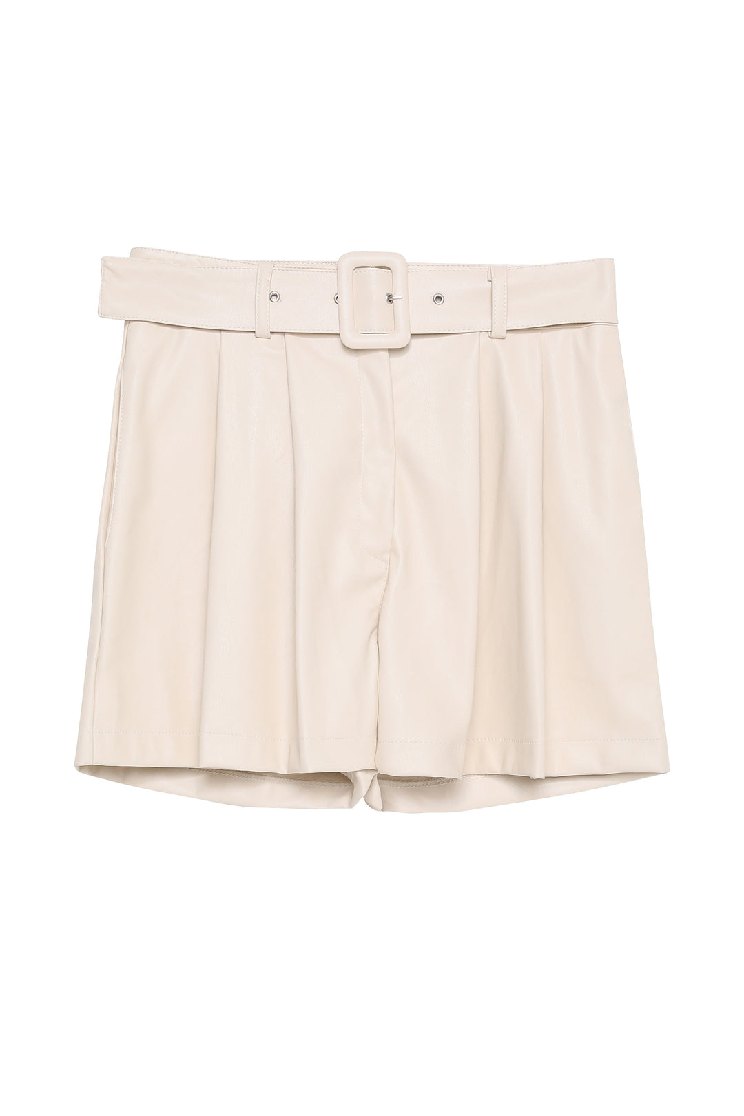 Belted Leather Shorts Stone