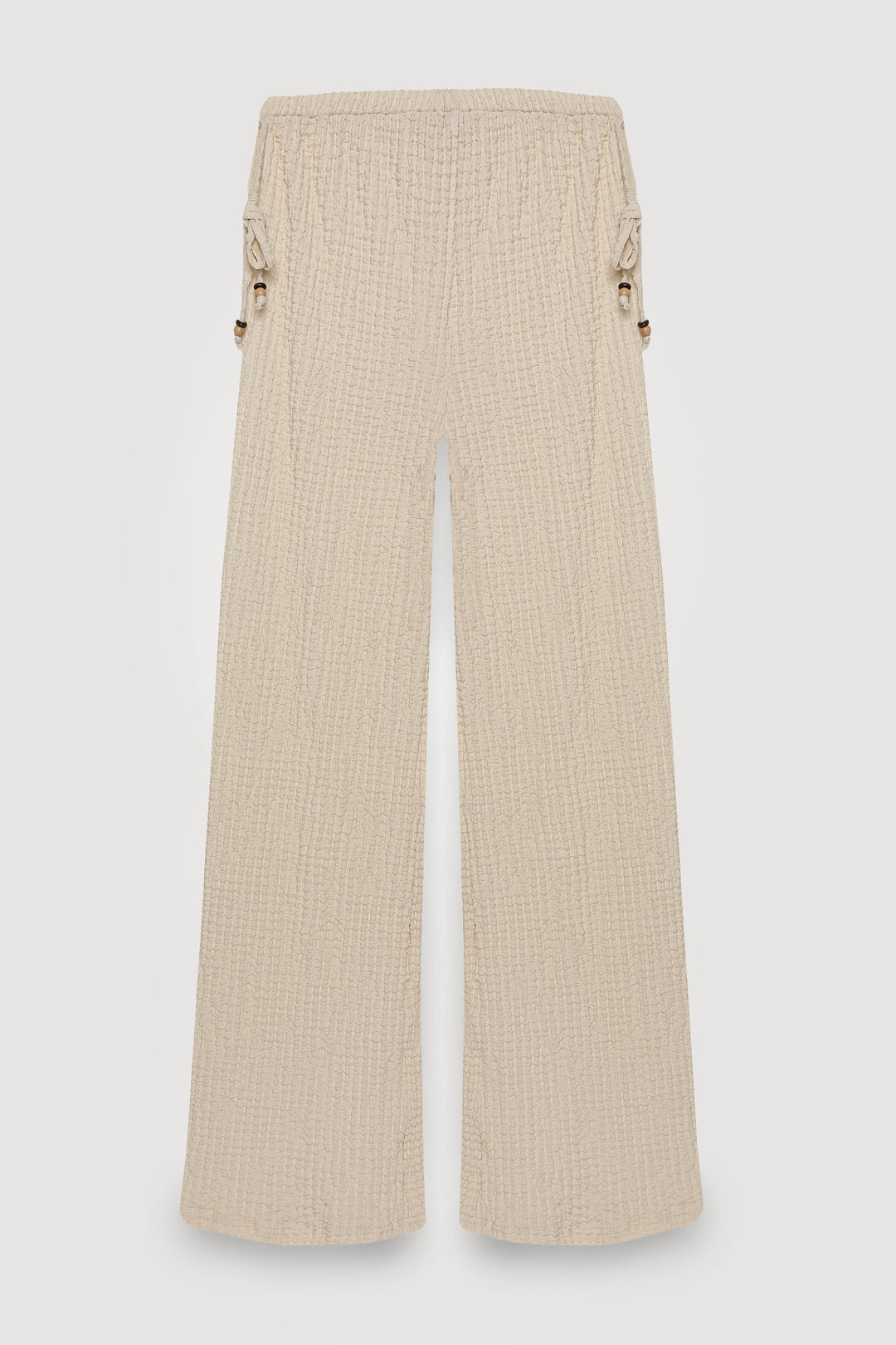 Yanları Boncuk Bağlamalı Gofre Pantolon Taş