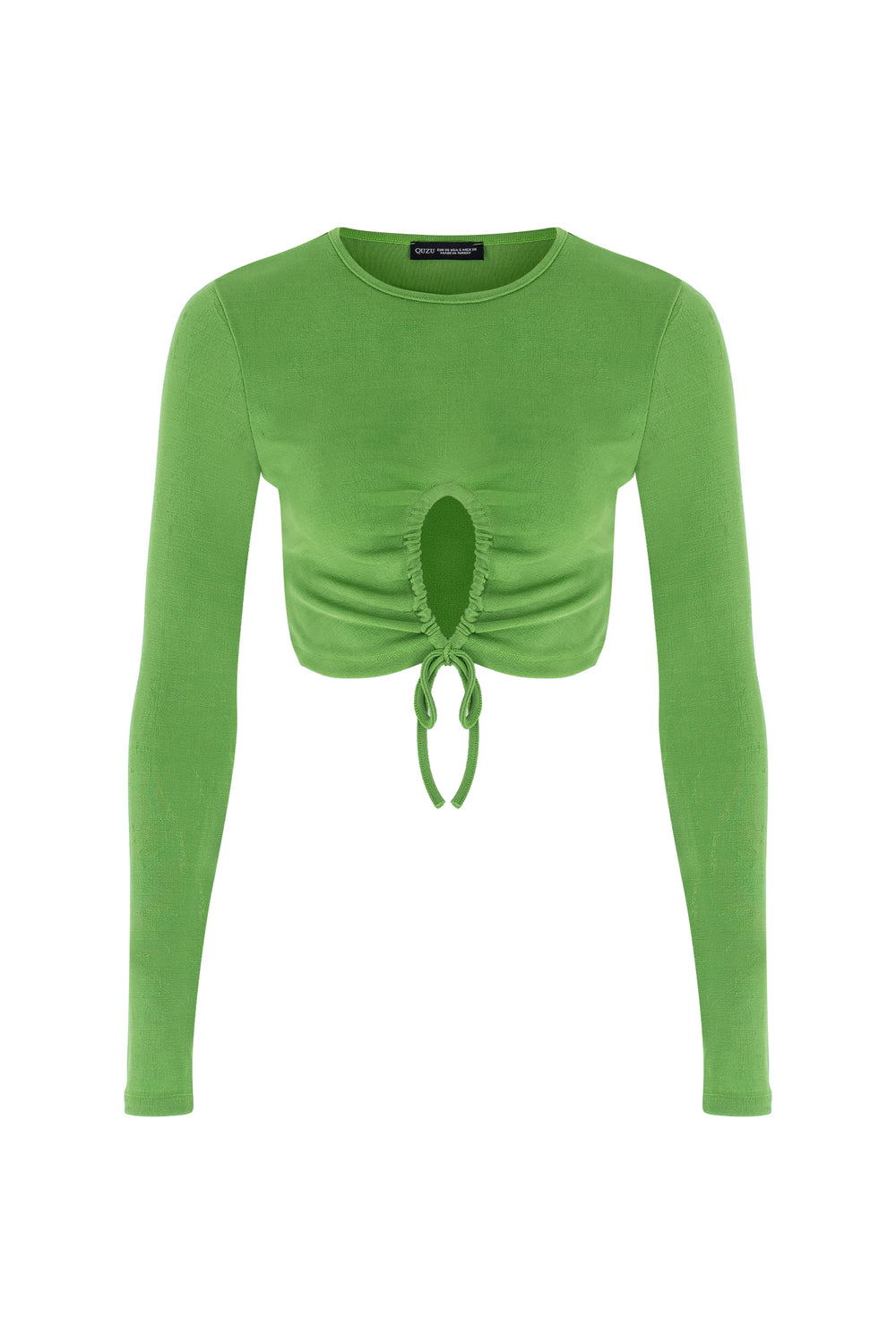 Dekolte Detaylı Crop Bluz Yeşil