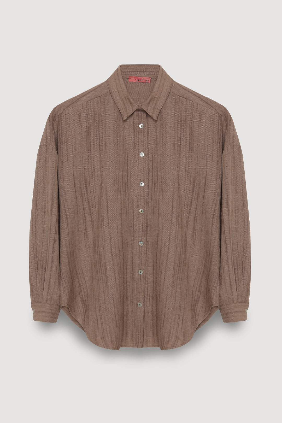 Dokulu Düğmeli Geniş Gömlek Kahverengi