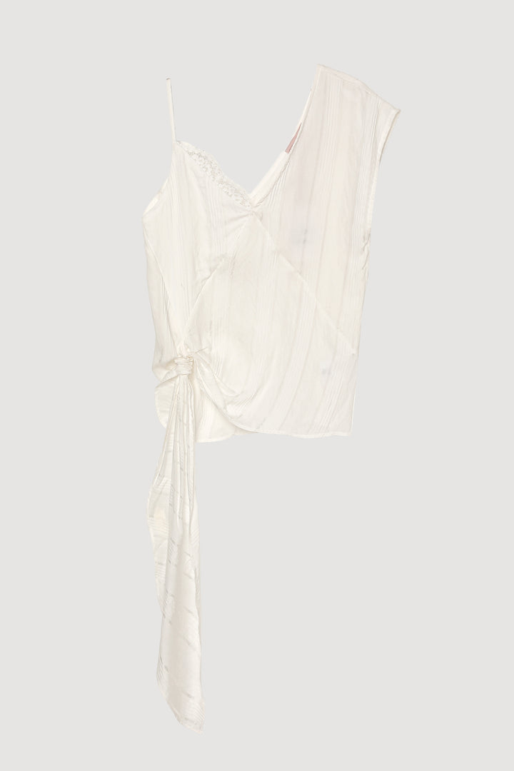 Dantel Detaylı İnce Çizgili Bluz Ekru