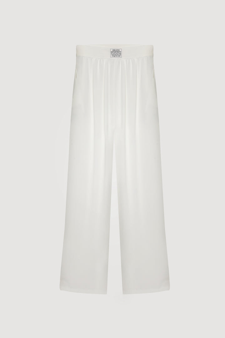 Beli Etiket Aksesuarlı Bol Paça Pantolon Ekru