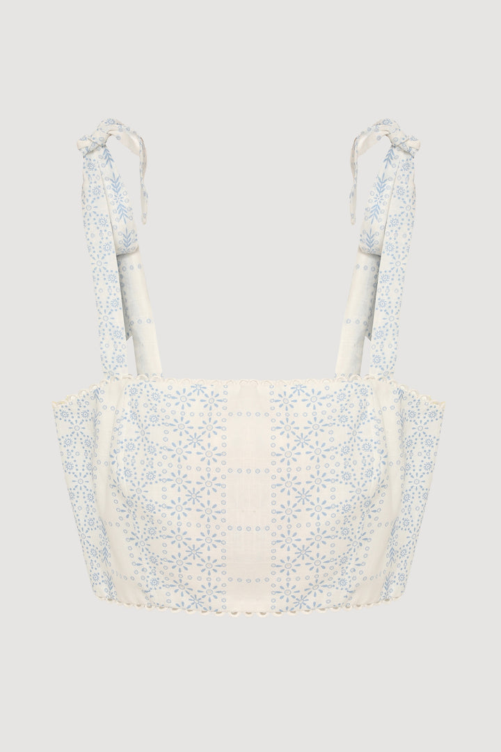 Fiyonk Bağlama Askılı Kare Yaka Bluz Ekru