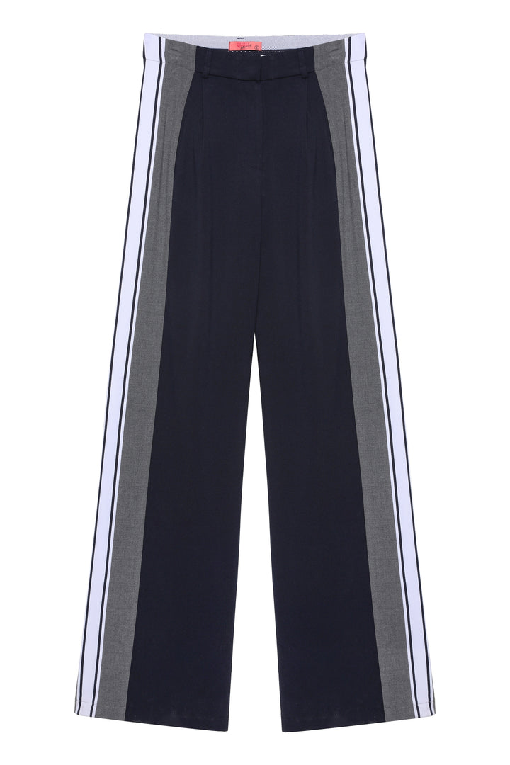 Match Detaylı Şeritli Yüksek Bel Pantolon Lacivert