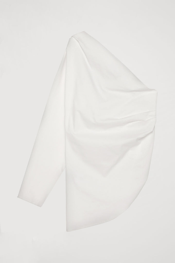 Drape Detaylı Tek Omuz Bluz Ekru