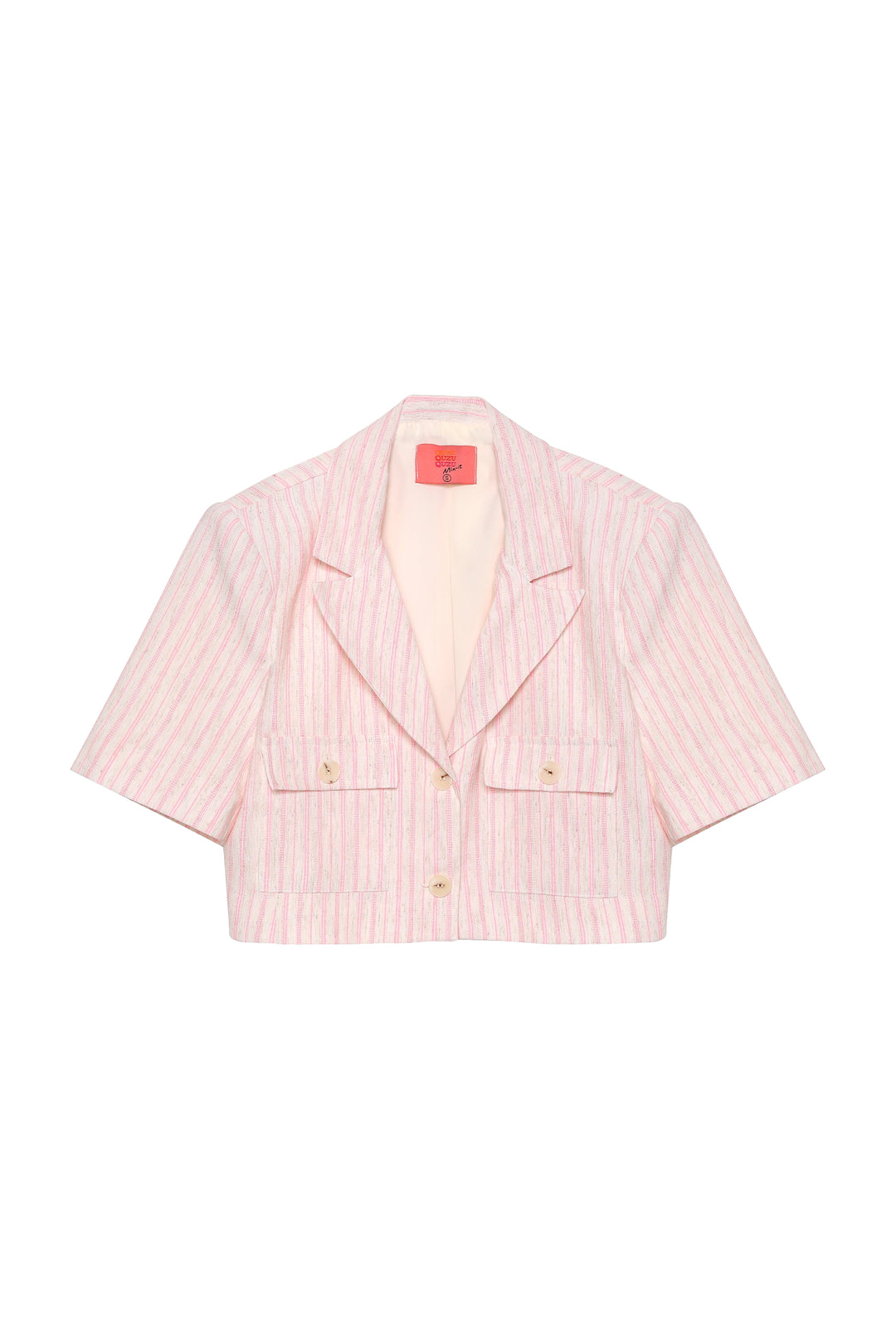 Kruvaze Yaka Cep Detaylı Kısa Ceket Pembe