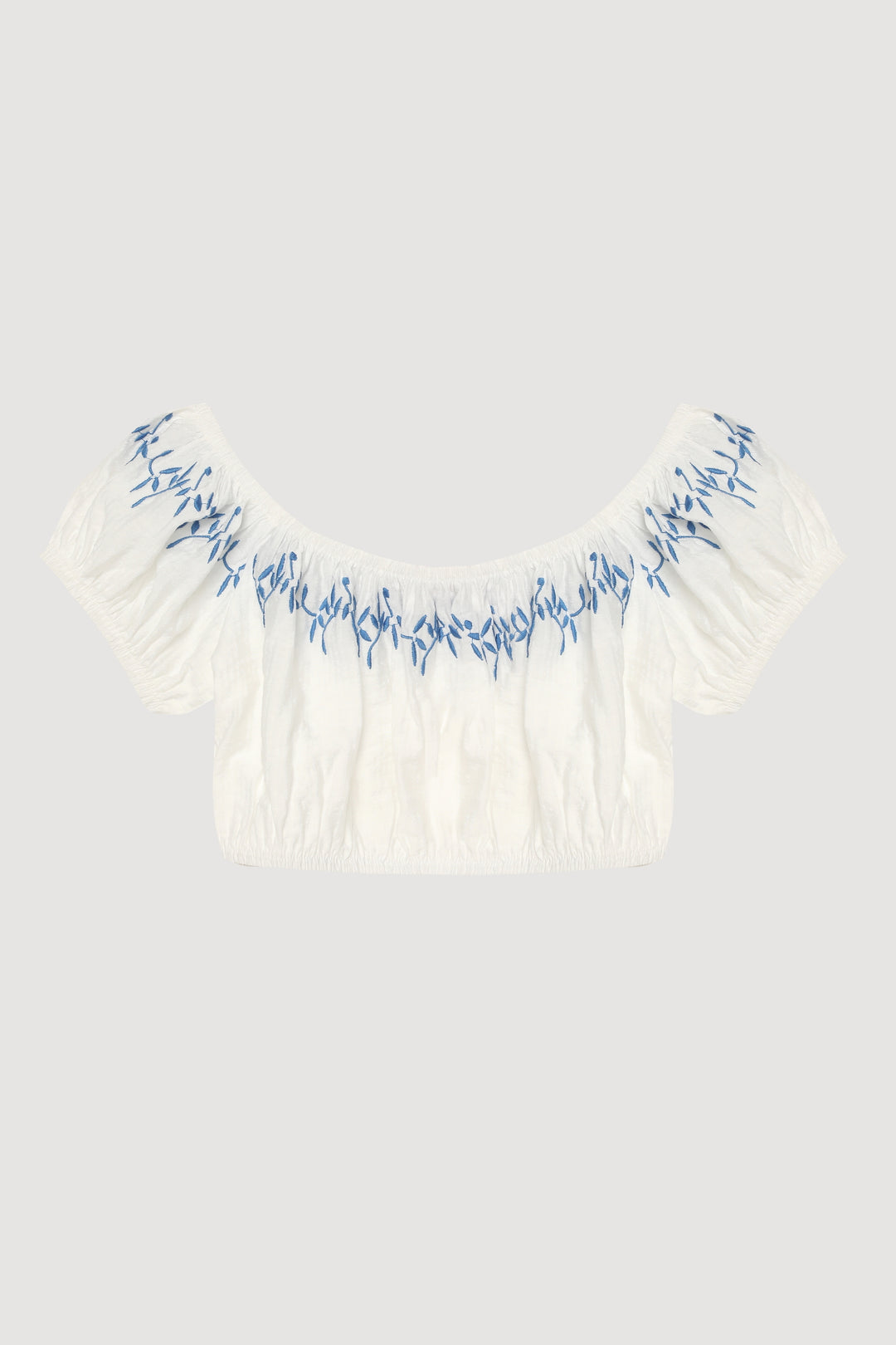 Nakış Detaylı Balon Kol Crop Bluz Ekru