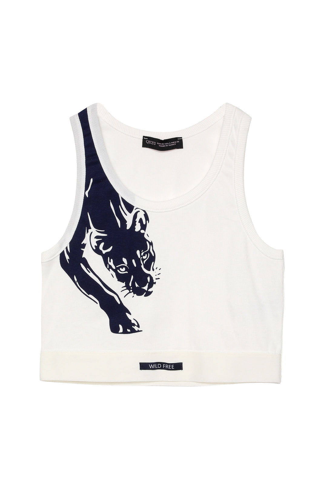 Halter Yaka Desenli Crop Atlet Lacivert