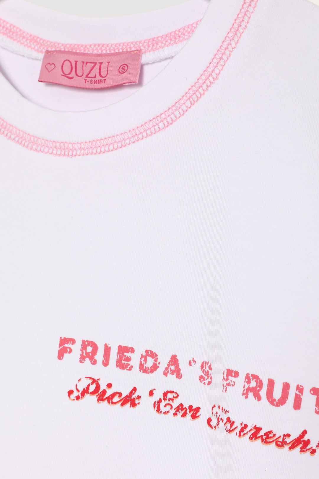 Renkli Kiraz Baskılı Kısa Kol Tişört Beyaz