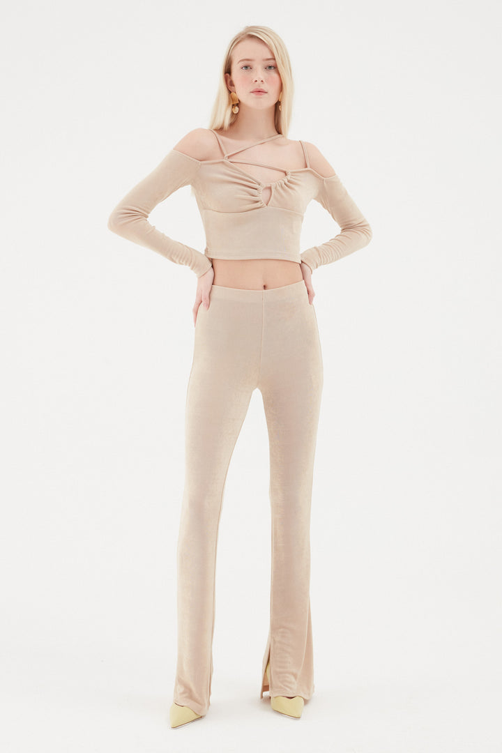 Cross Straps Off Shoulder Crop Blouse Stone