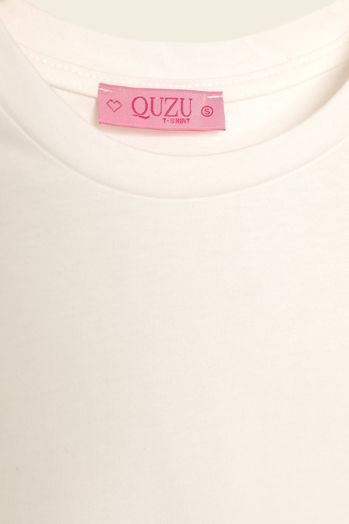 Bisiklet Yaka Oversize Basic Tişört Ekru