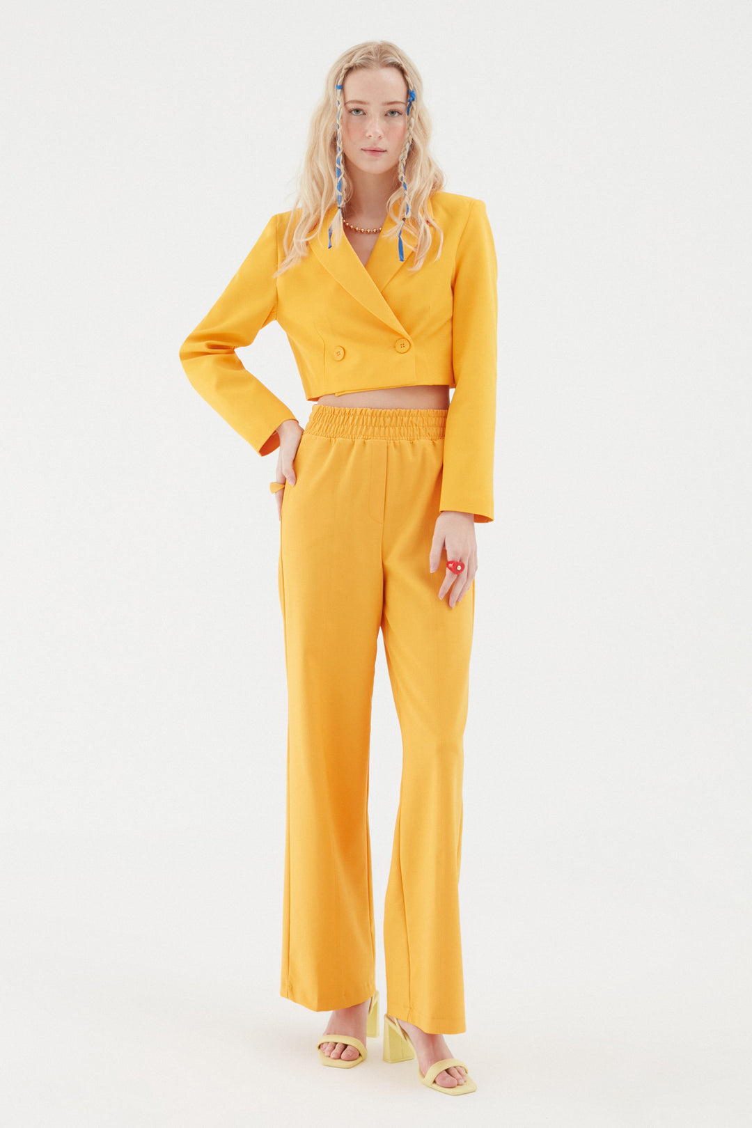 Double Breasted Crop Blazer Jacket Orange