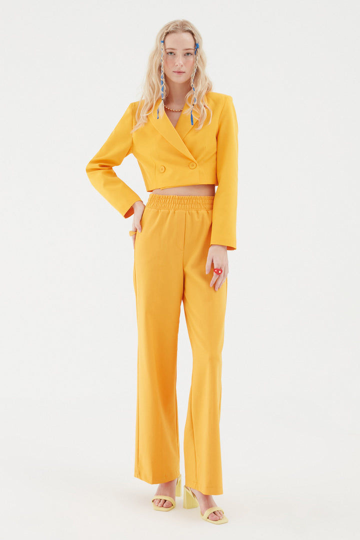 Double Breasted Crop Blazer Jacket Orange