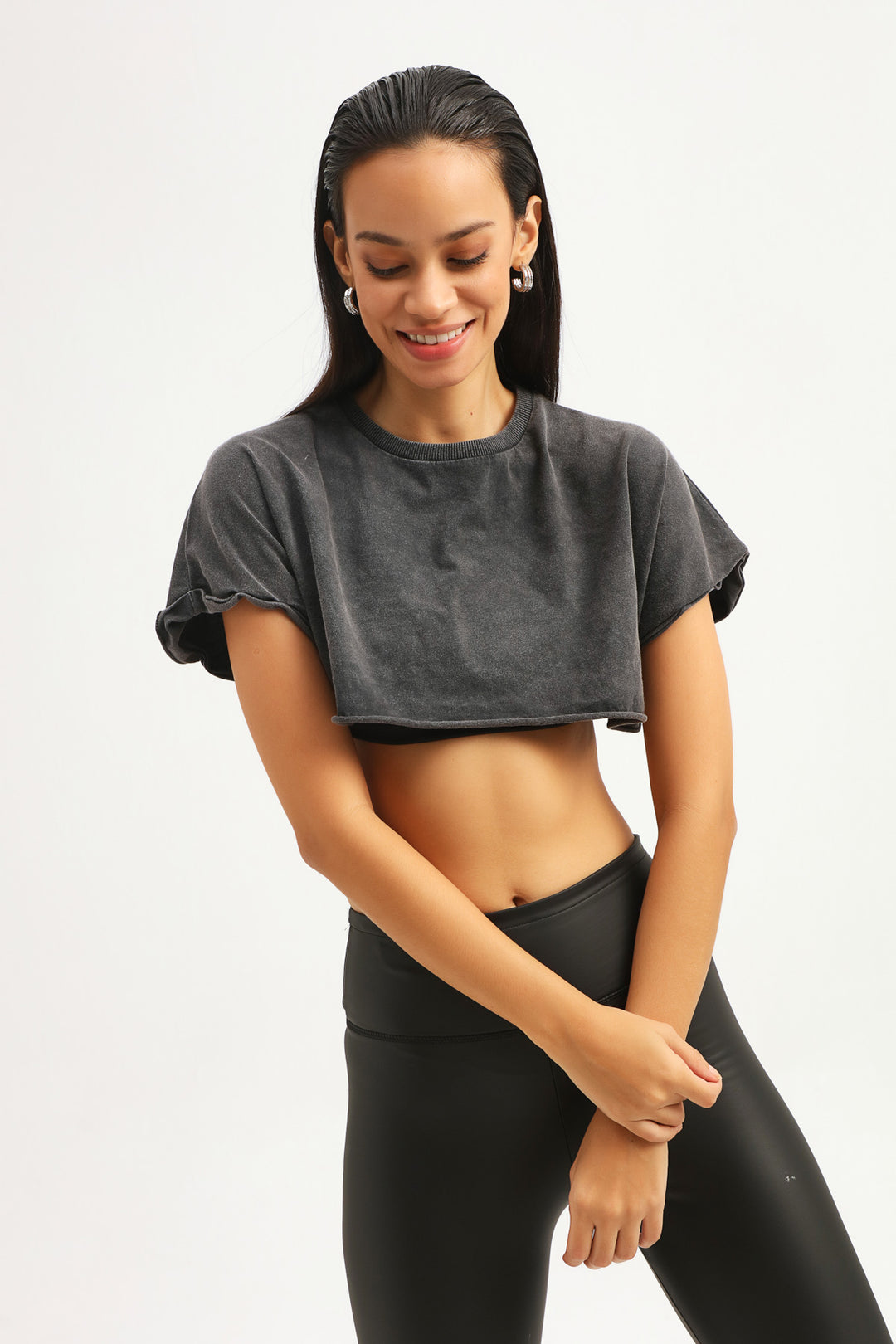 Crop Basic T-Shirt Anthracite